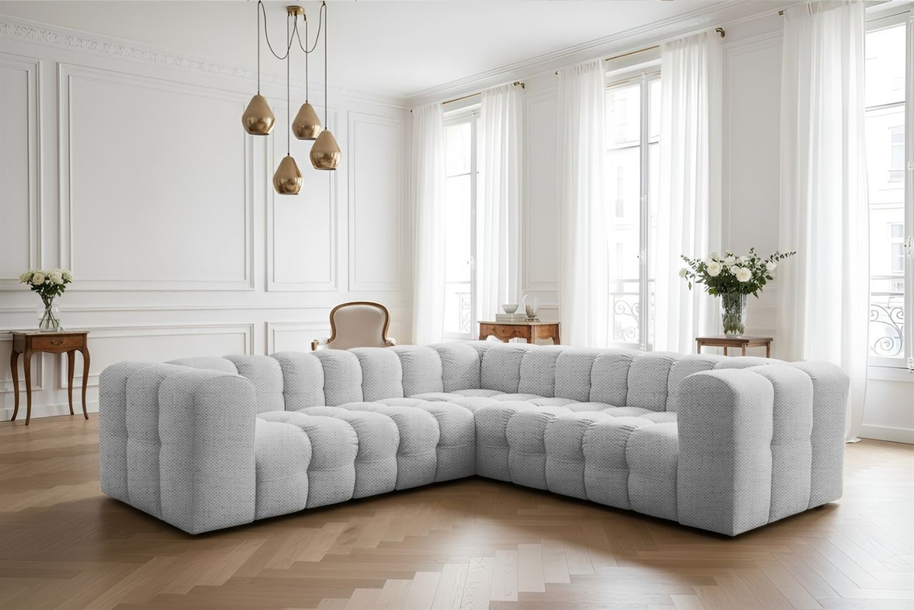Ecksofa ersofa SOLVIE XS in Stoff Moly Hellgrau Seite Universal