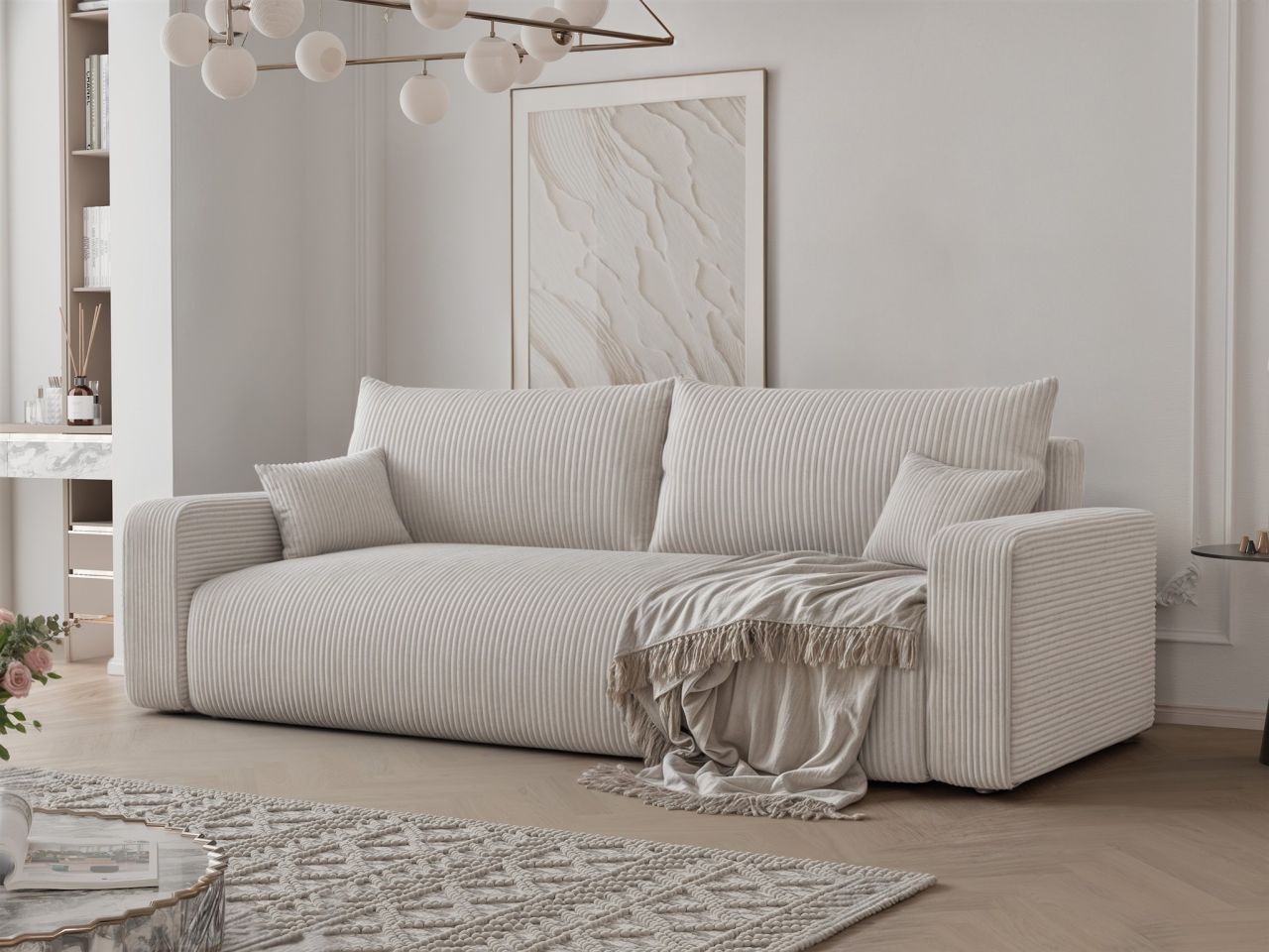 Fun Möbel Sofa 3-Sitzer Mit Schlaffunktion Luna In Stoff Poso Altweiß