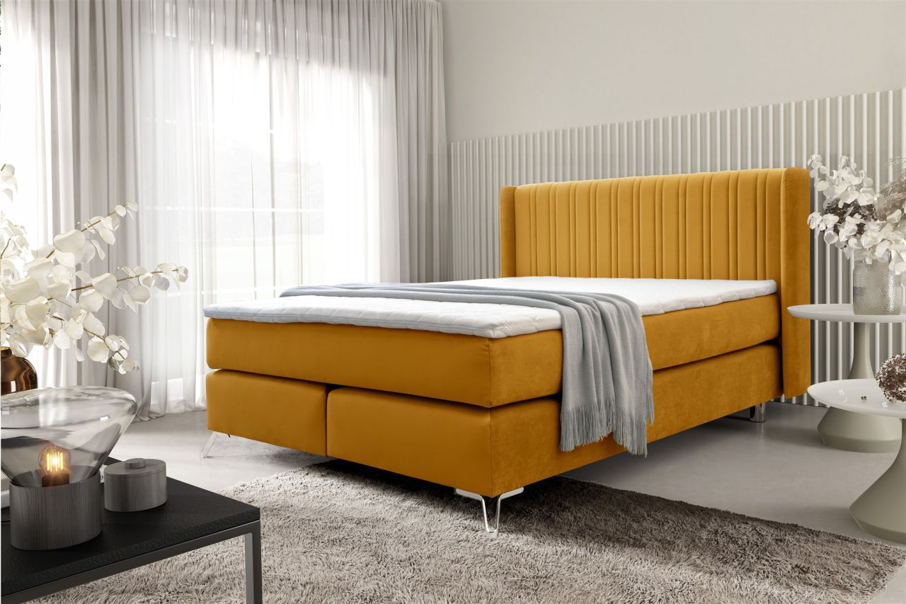 Boxspringbett Schlafzimmerbett AGNUS 140x200cm in Stoff Salvador Honiggelb