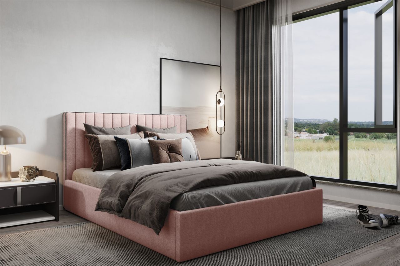 Polsterbett Doppelbett ELIOS in Stoff Brooklyn Apricot 120x200cm