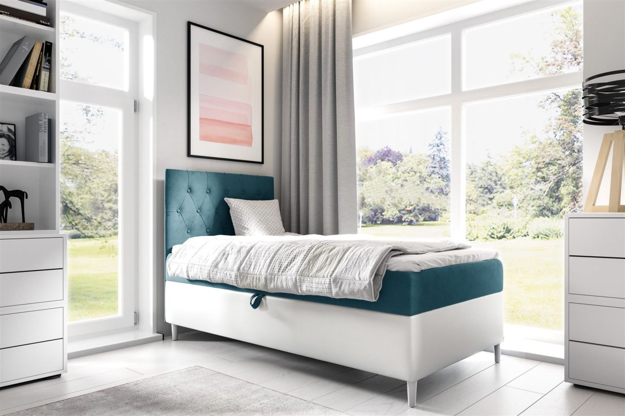 Boxspringbett Gästebett Kinderbett FINJA Nr.1 80x200cm Weiss-Türkis
