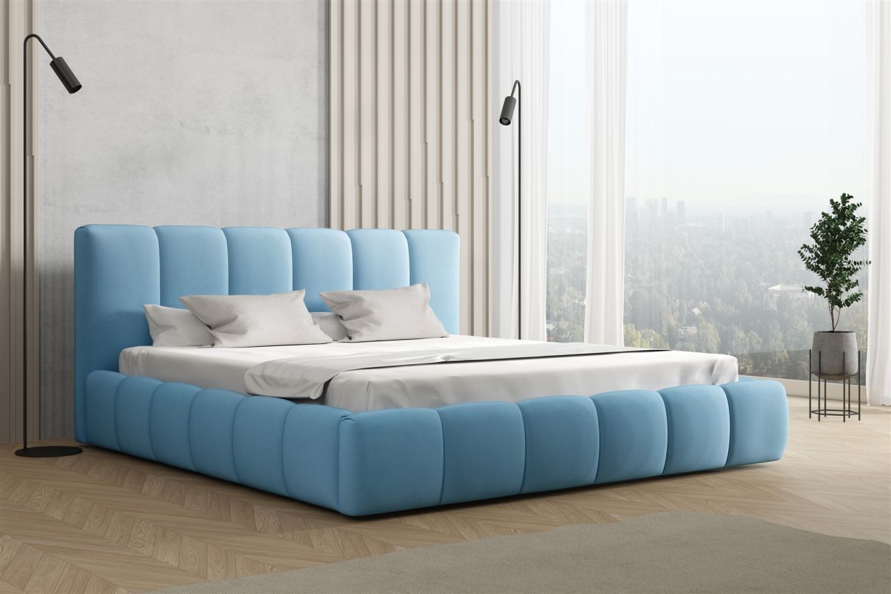 Polsterbett Doppelbett GIULIA 160x200cm Stoff Magic Velvet Sky