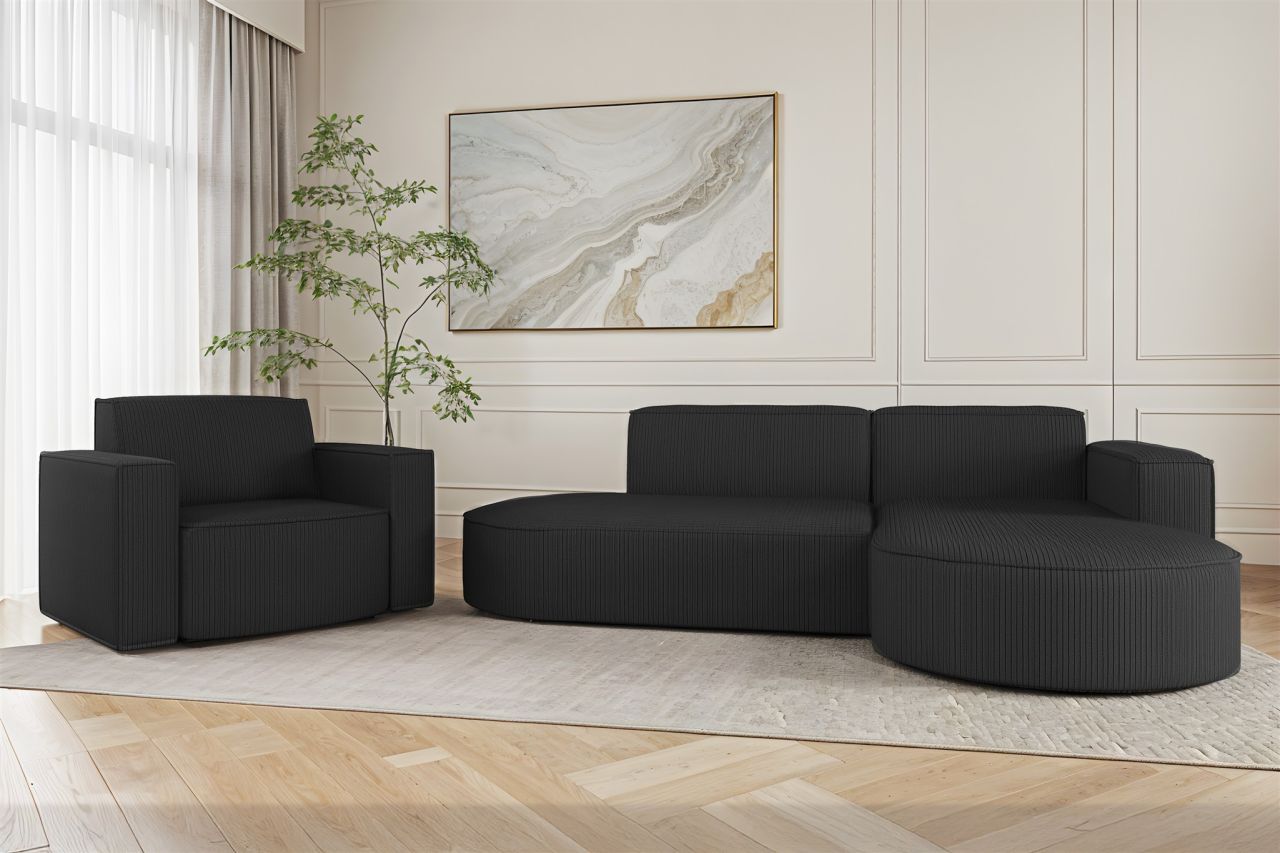 Sofa Set 2-teilig Sessel und Ecksofa PALMA XS Stoff Scala Anthrazit Ottomane ...