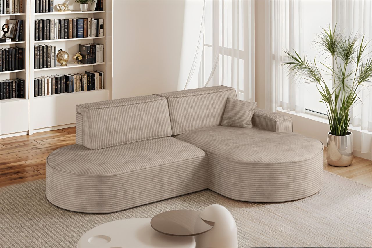 Ecksofa Schlafsofa Sofa VENEDIG Stoff Poso Beige Ottomane Rechts