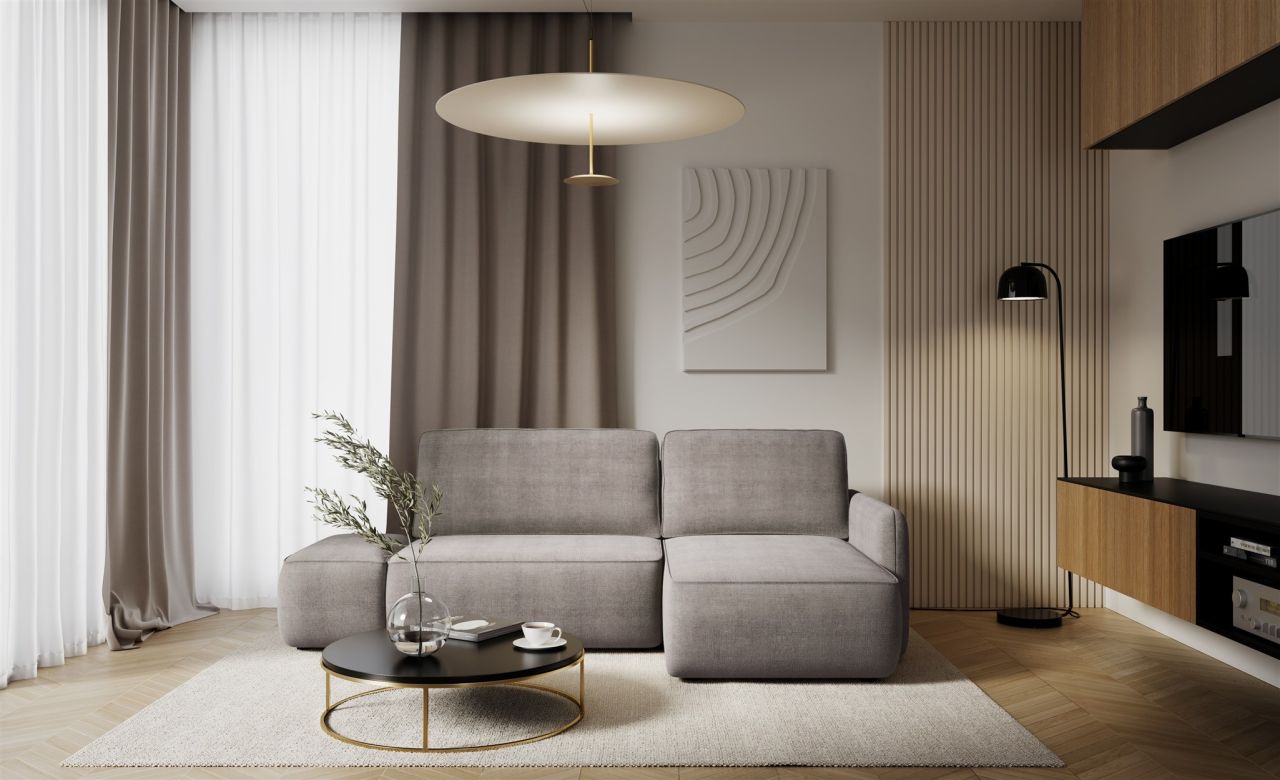 Ecksofa mit Schlaffunktion Sofa LUKA in Stoff Cremona Graubraun Ottomane Rechts