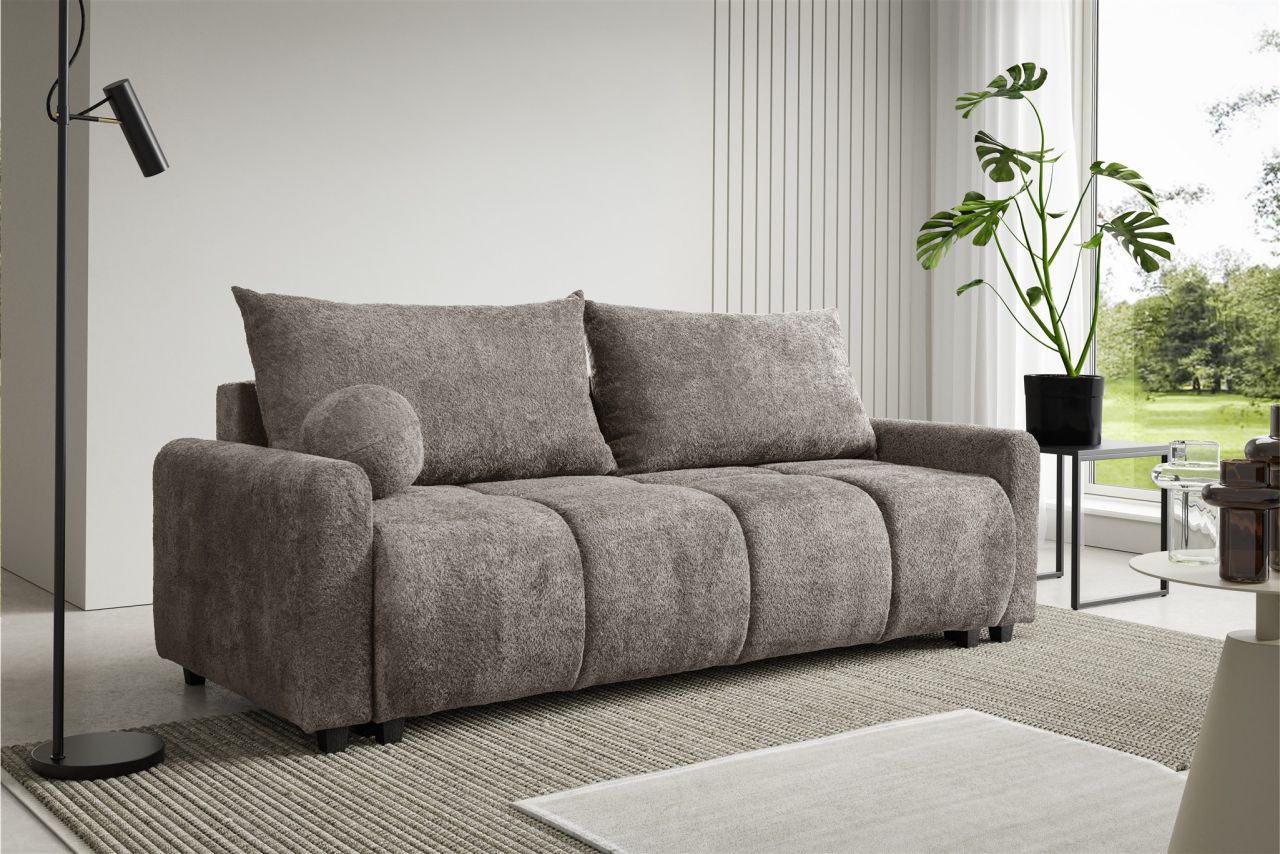 Fun Möbel Braun Sofa 3-Sitzer Mit Schlaffunktion Giana Stoff Soft