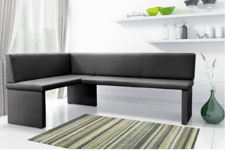 Eckbank Bank Küchenbank -Cora XL / R -Kunstleder Schwarz 196 x 142 cm