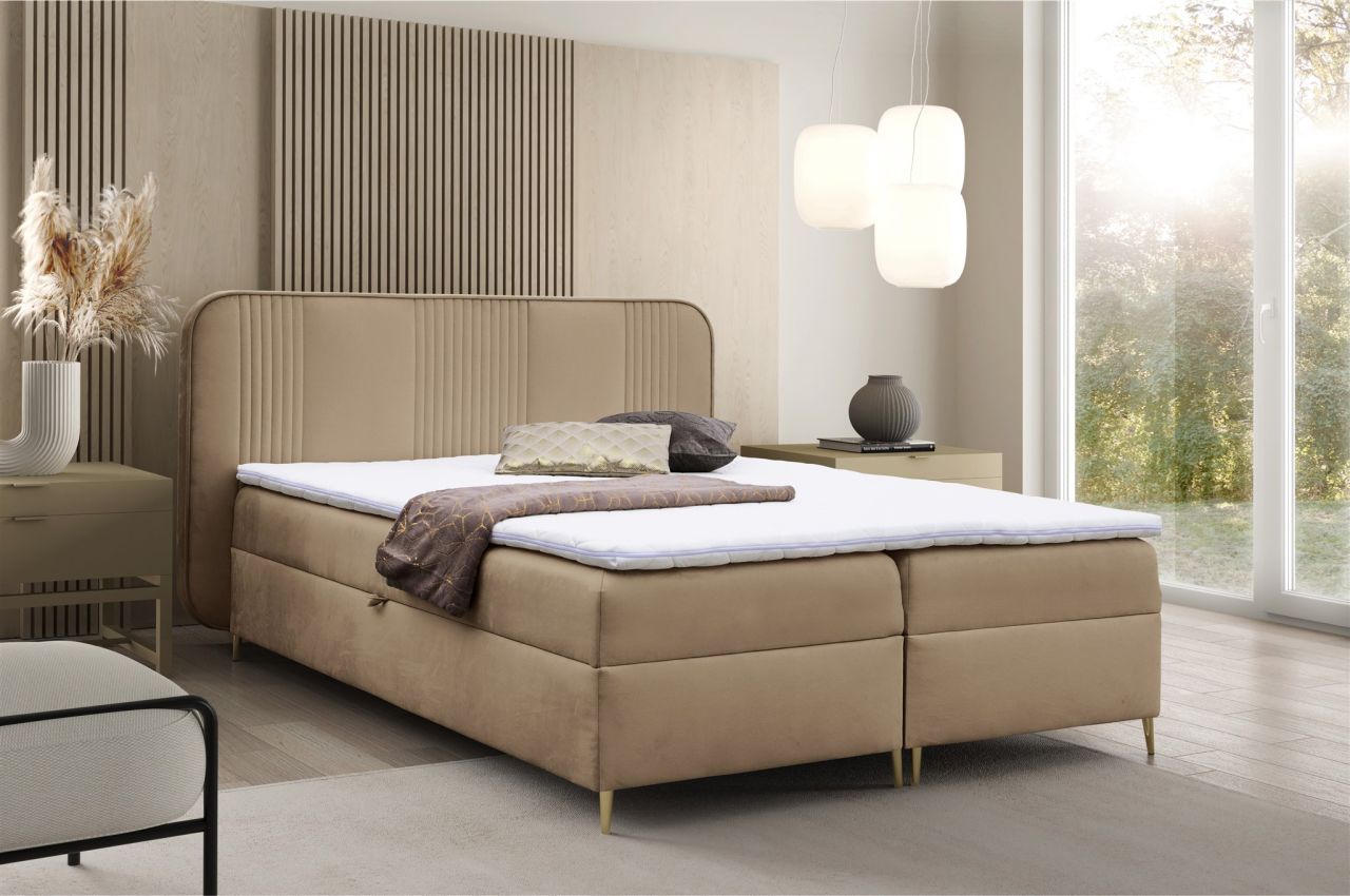 Boxspringbett Schlafzimmerbett AVERY PREMIUM 180x200cm Stoff Magic Velvet Hel...