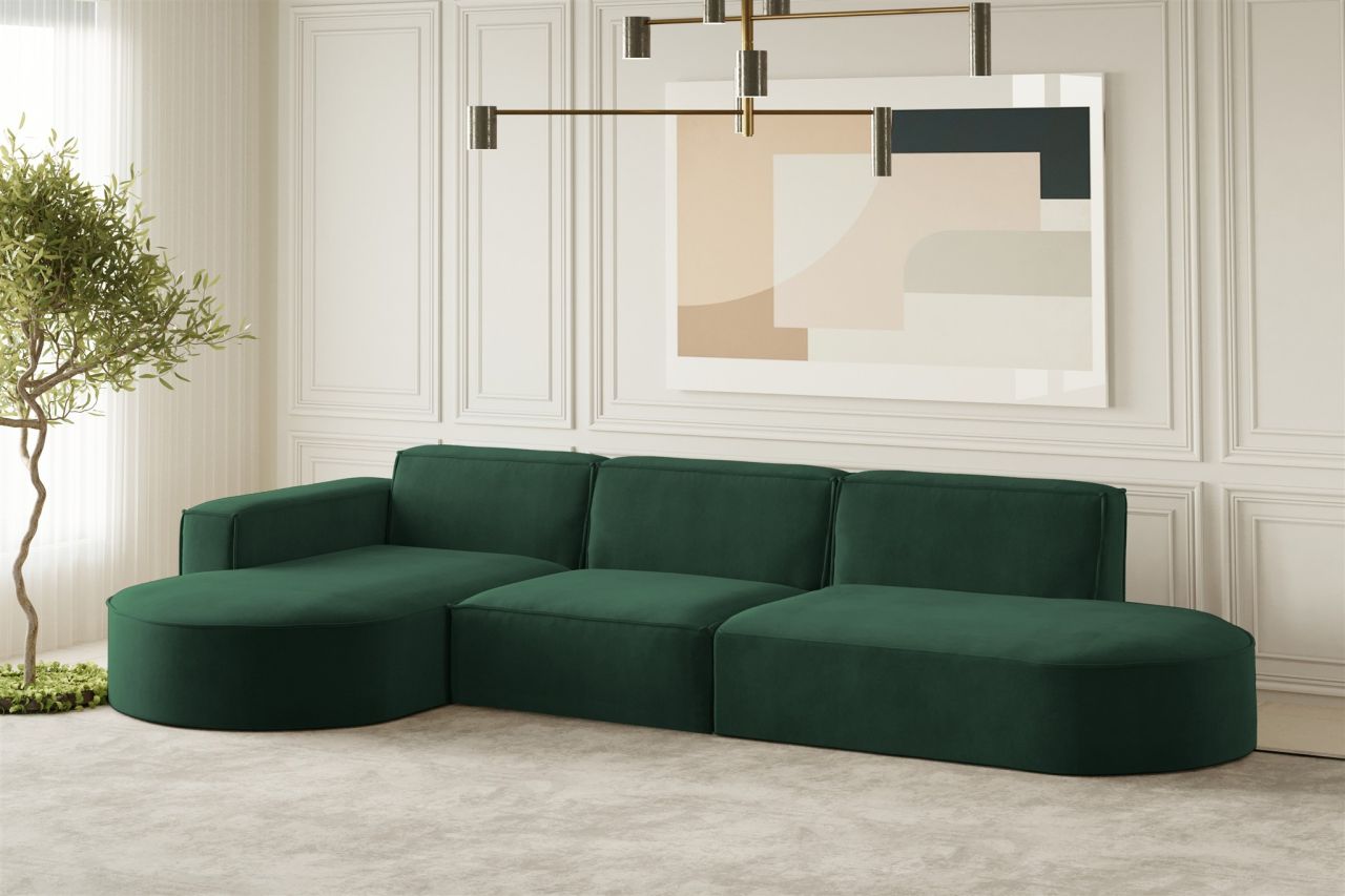 Ecksofa ersofa PALMA in Stoff Noel Grün Ottomane Links