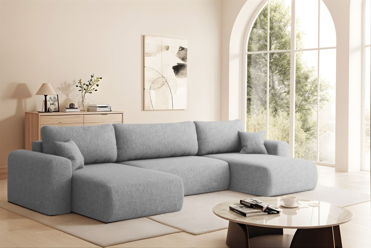 Wohnlandschaft Sofa mit Schlaffunktion FLORA Stoff Verita Hellgrau