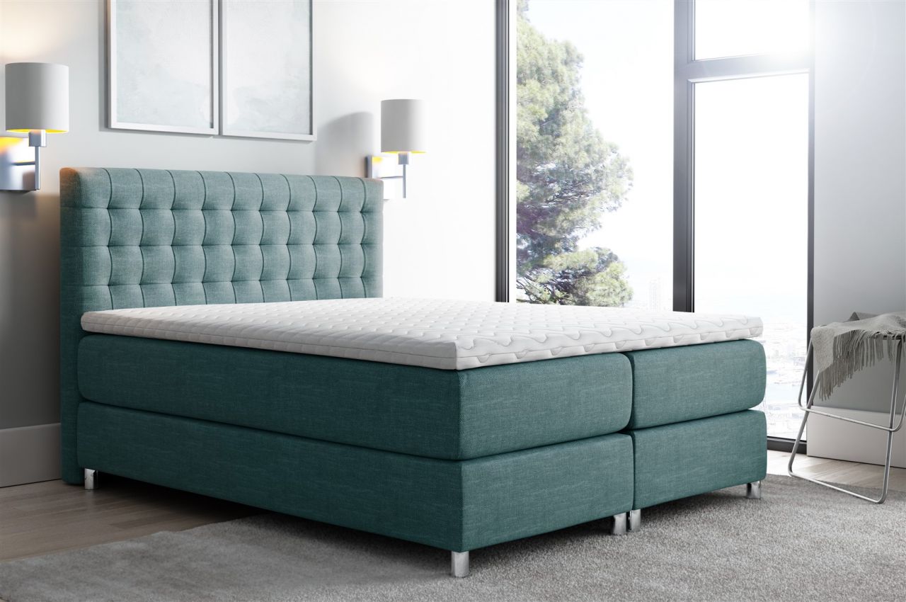 Boxspringbett Schlafzimmerbett Bett BAROS Stoff Aqua Marine 140x200cm