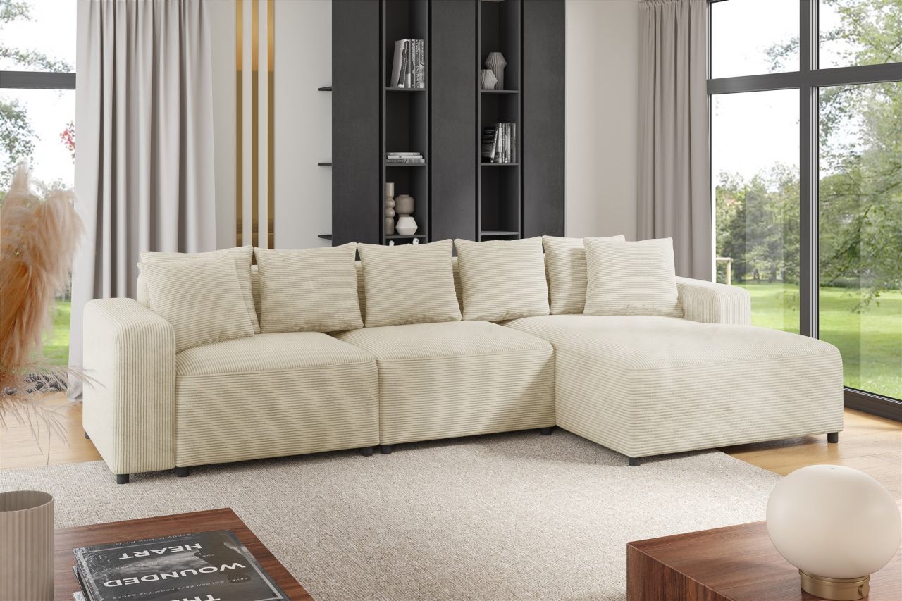 Ecksofa ersofa Sofa MEGAN in Stoff Poso Creme Ottomane Rechts