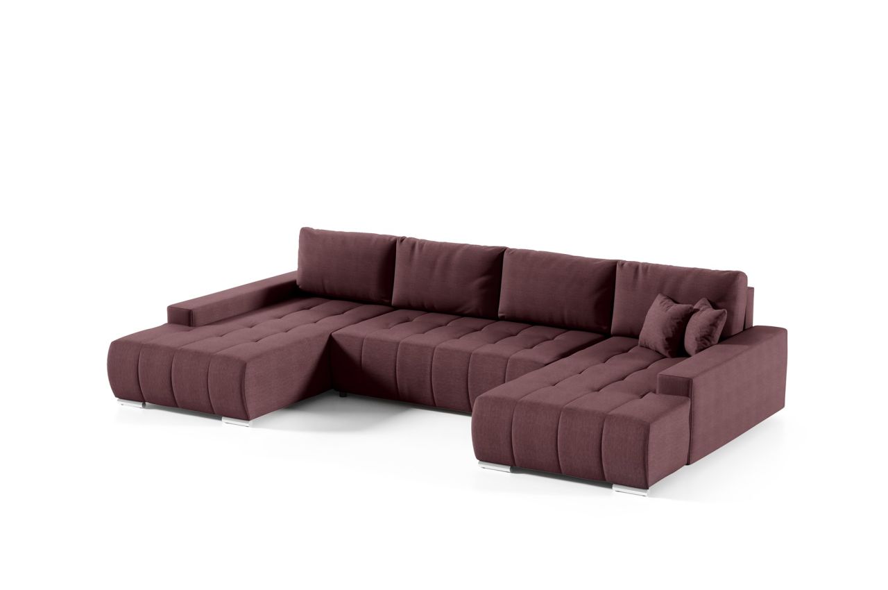 Wohnlandschaft Sofa mit Schlaffunktion VOGAR Stoff Aulla Dunkelviolett
