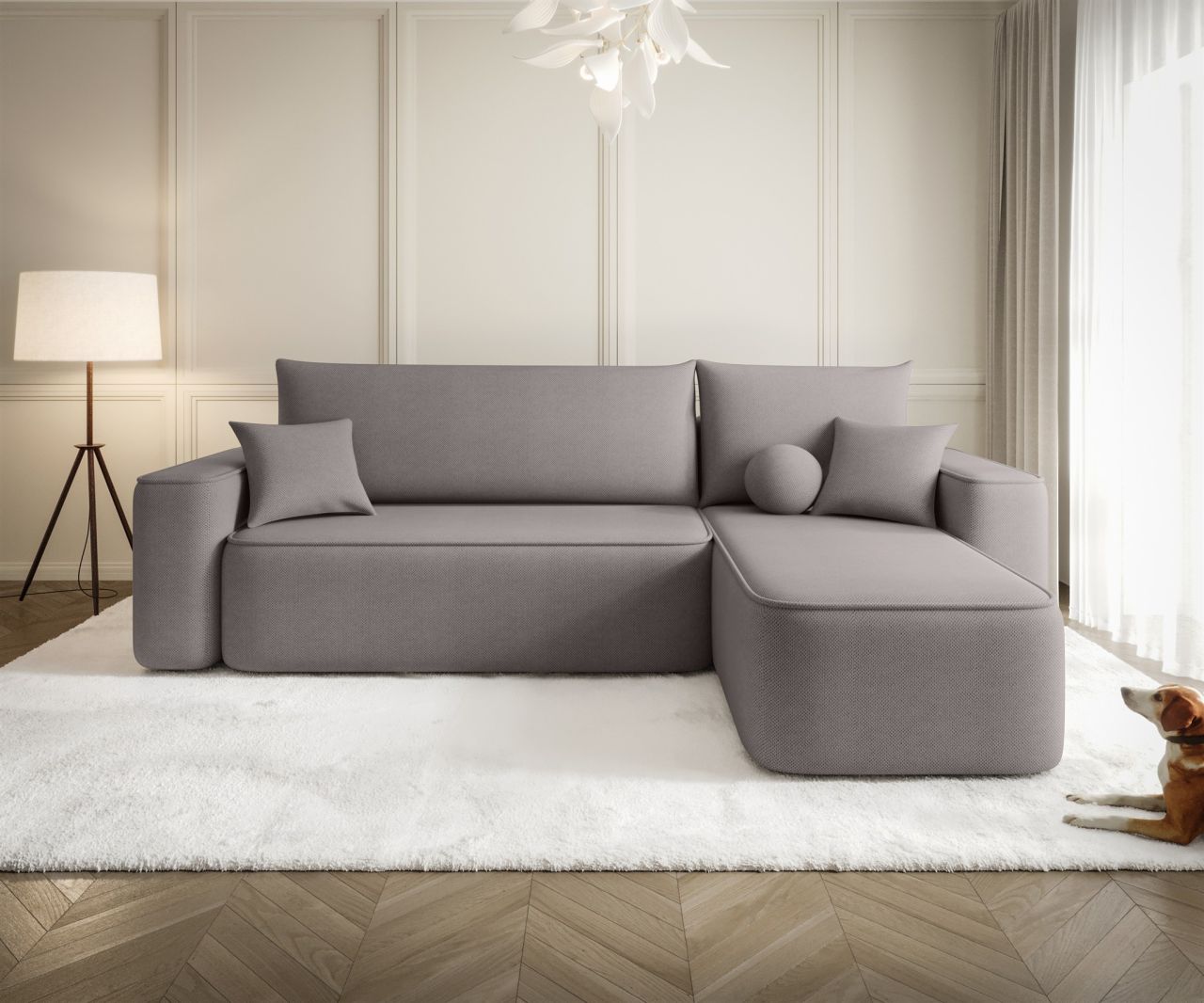 Ecksofa Schlafsofa Sofa AGEPO Stoff Curio Grau Ottomane Rechts