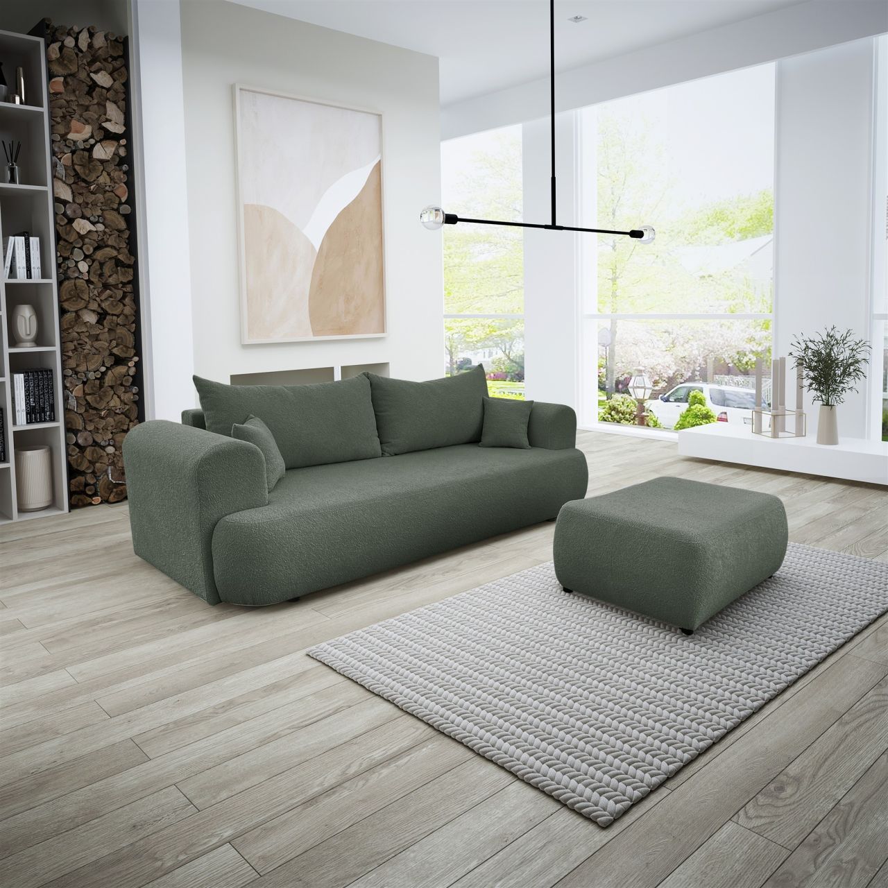 Sofa Schlafsofa 3-Sitzer ANIKE inkl. Polsterhocker in Stoff Now or Never Grün...