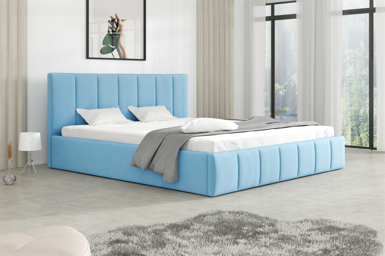 Polsterbett Doppelbett DETROIT 140x200cm Stoff Magic Velvet Sky