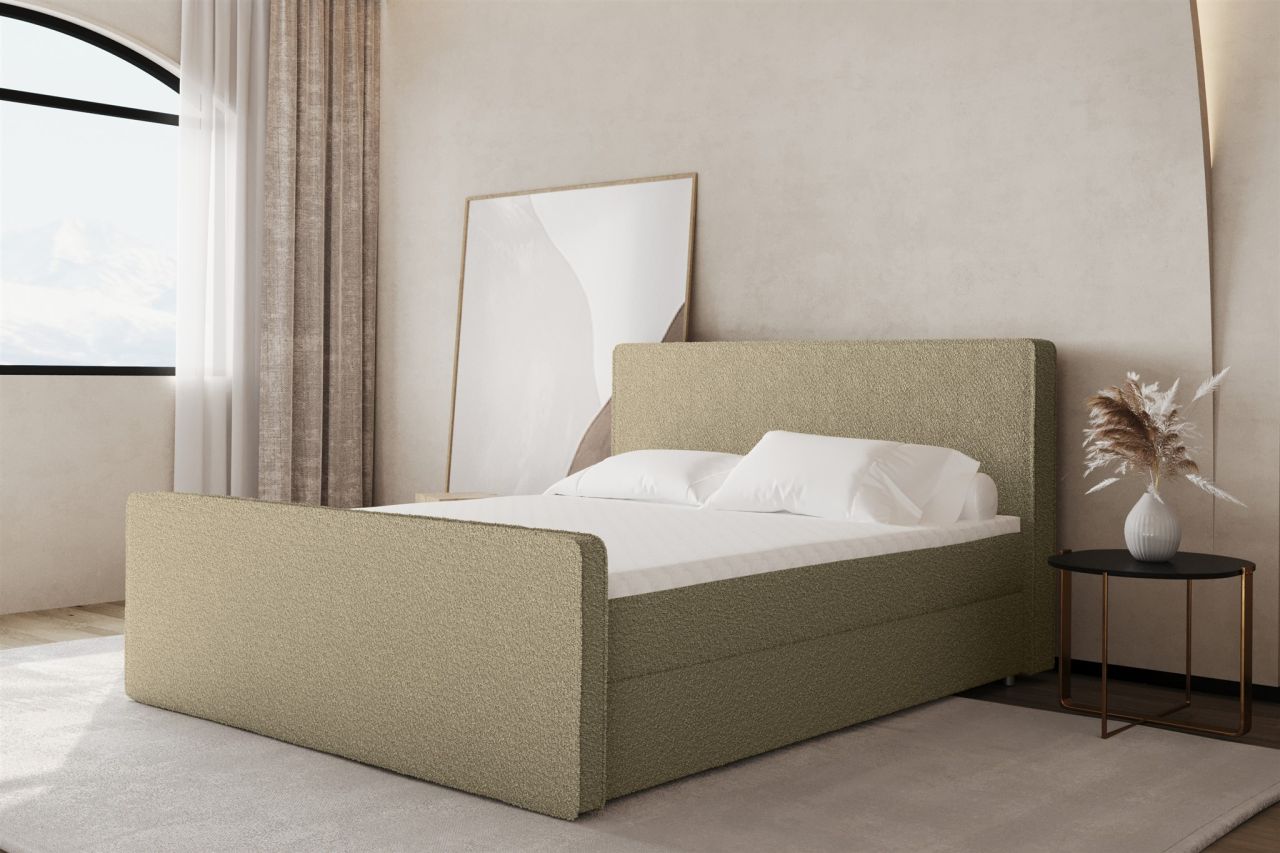 Boxspringbett Schlafzimmerbett CELES 180x200cm Stoff Ascot Champagner