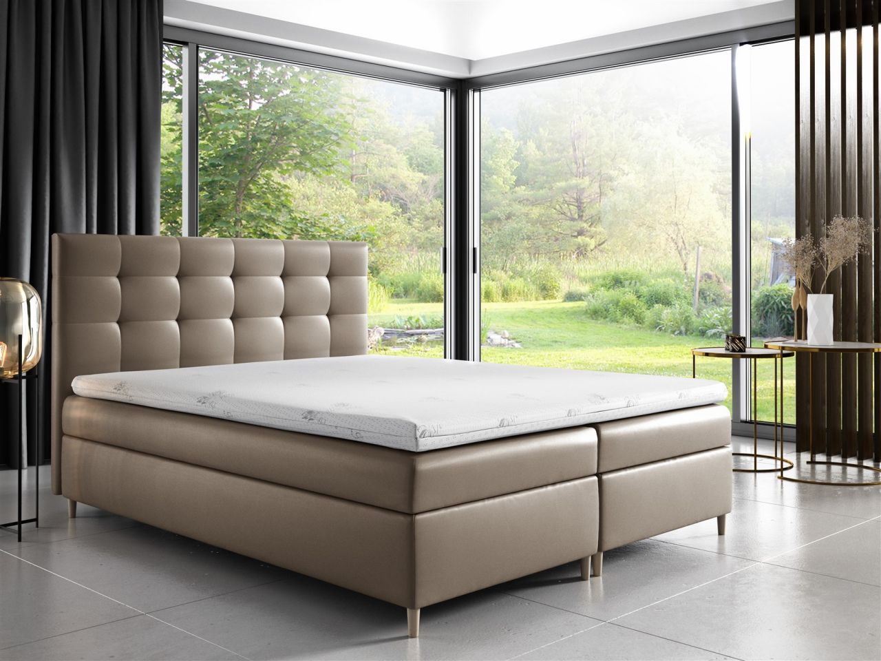 Boxspringbett Schlafzimmerbett ARVID 160x200cm Kunstleder Cappuccino