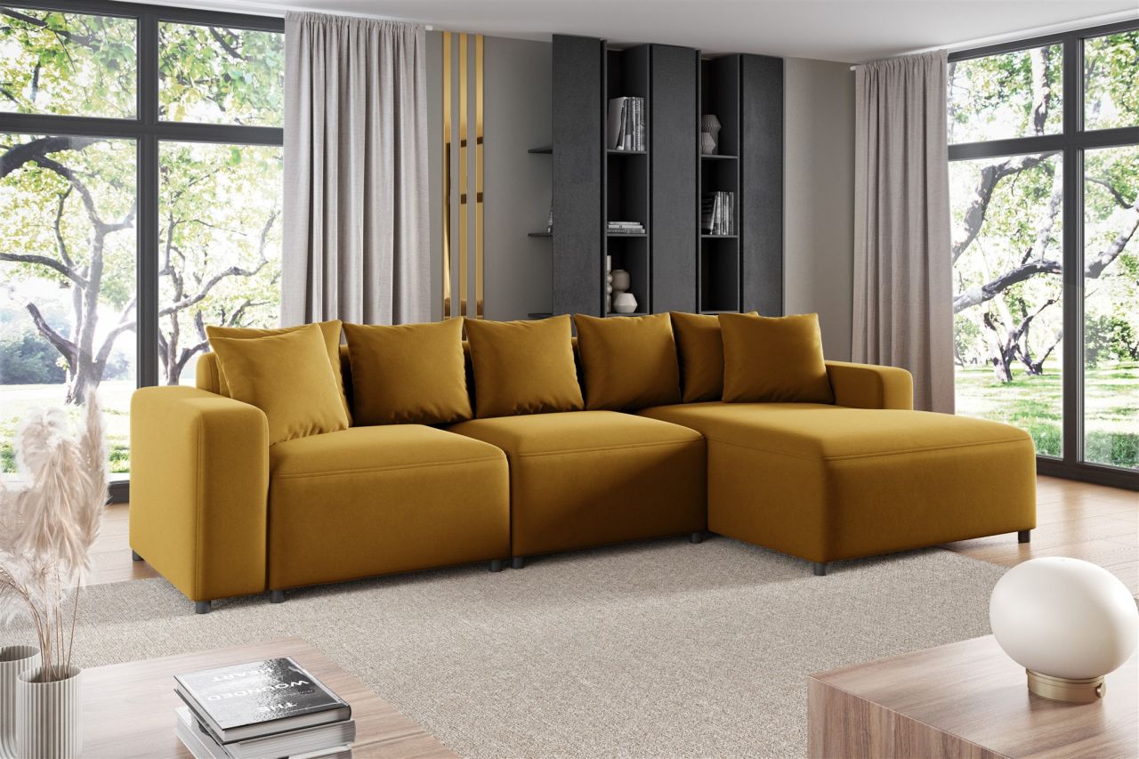 Ecksofa ersofa Sofa MEGAN in Stoff Salvador Honiggelb Ottomane Rechts