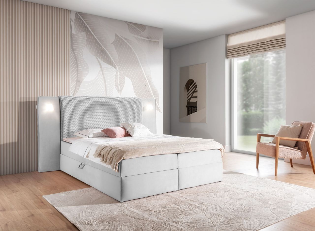 Boxspringbett Bett MARTEN 120x200cm Set.1 in Stoff Magic Velvet Hellgrau