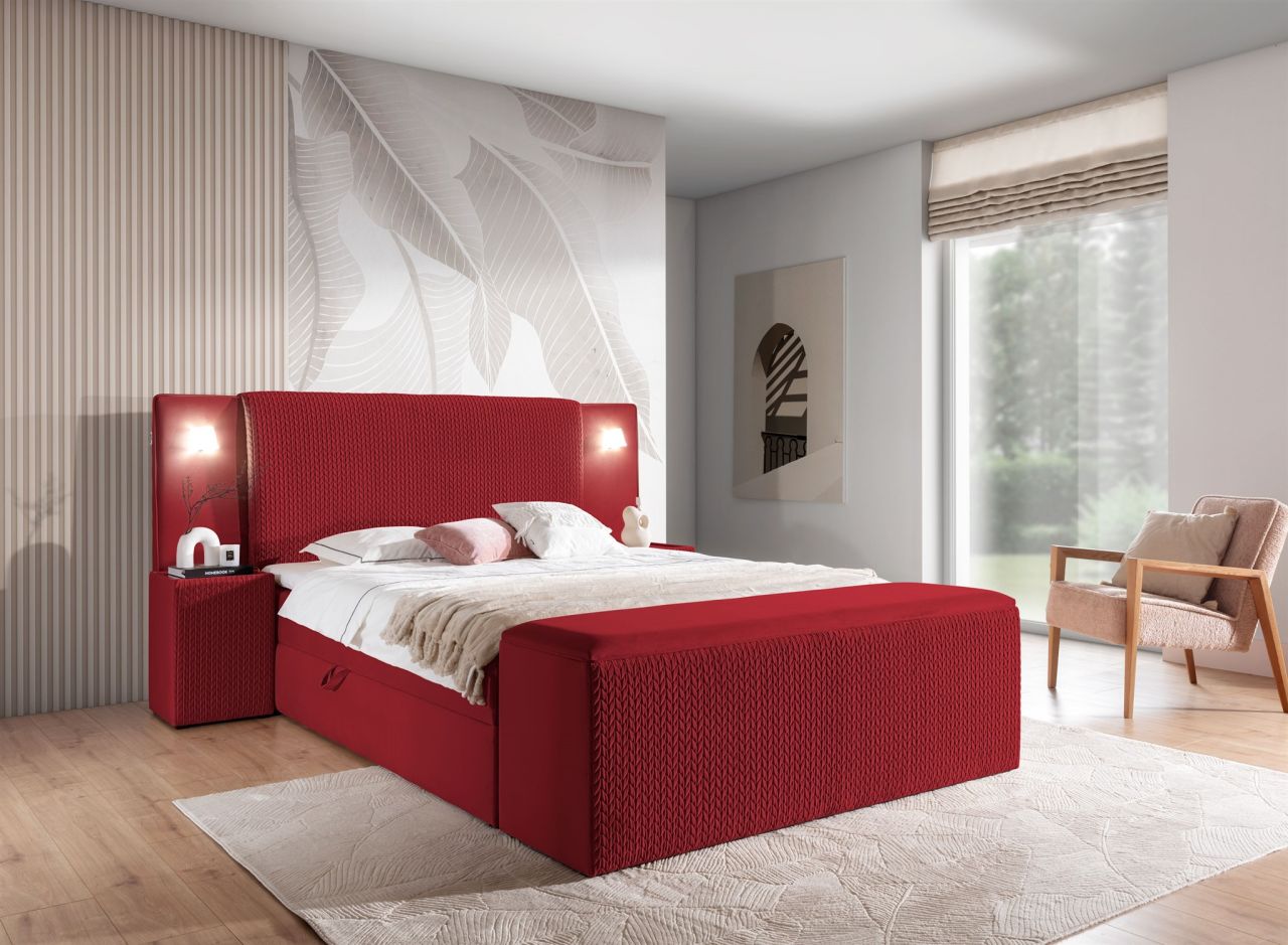 Boxspringbett Bett MARTEN 120x200cm Set.4 in Stoff Magic Velvet Rot