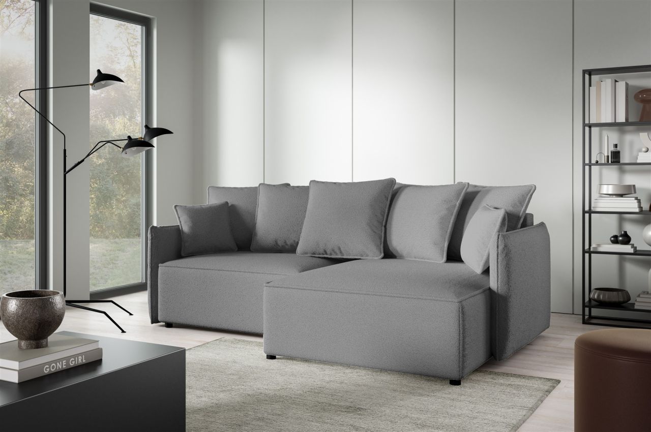 Ecksofa Schlafsofa Sofa MINEA in Stoff Abriamo Dunkelgrau Ottomane Rechts