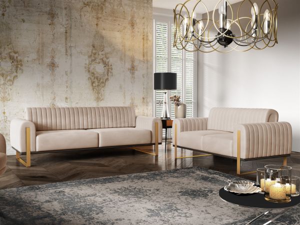Sofaset Designersofas VALERIE 3-2 in Stoff Stoff Elisa Velvet Beige | Couchgarnituren | Polstermöbel