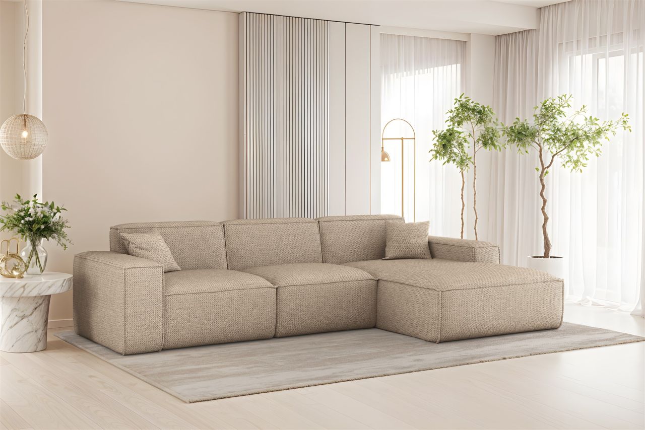 Ecksofa ersofa CELES PREMIUM in Stoff Artico Beige Ottomane Rechts