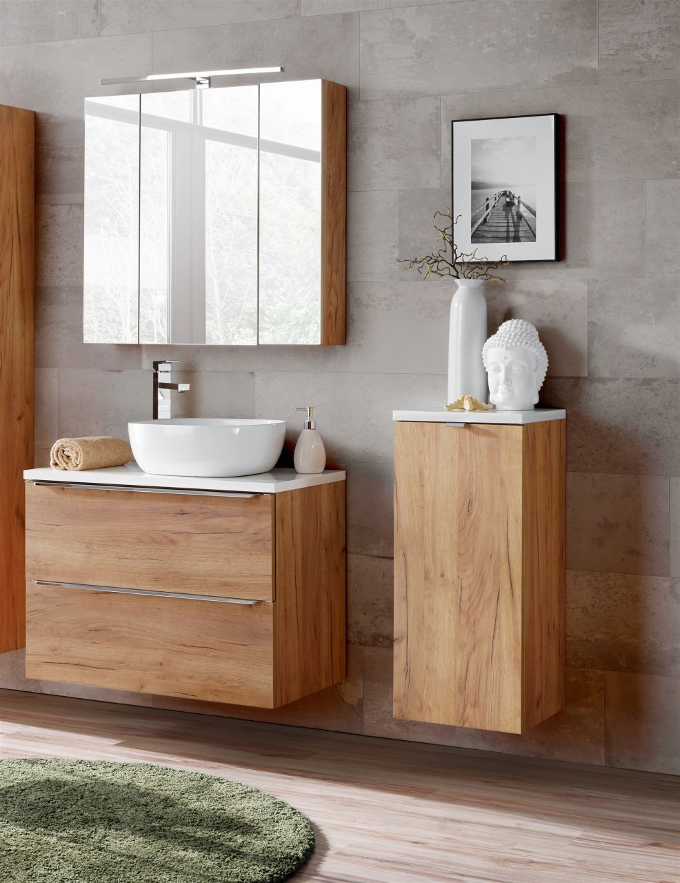 Badmöbel Set 5-tlg Badezimmerset PERUGIA Eiche inkl.Waschbecken 80cm