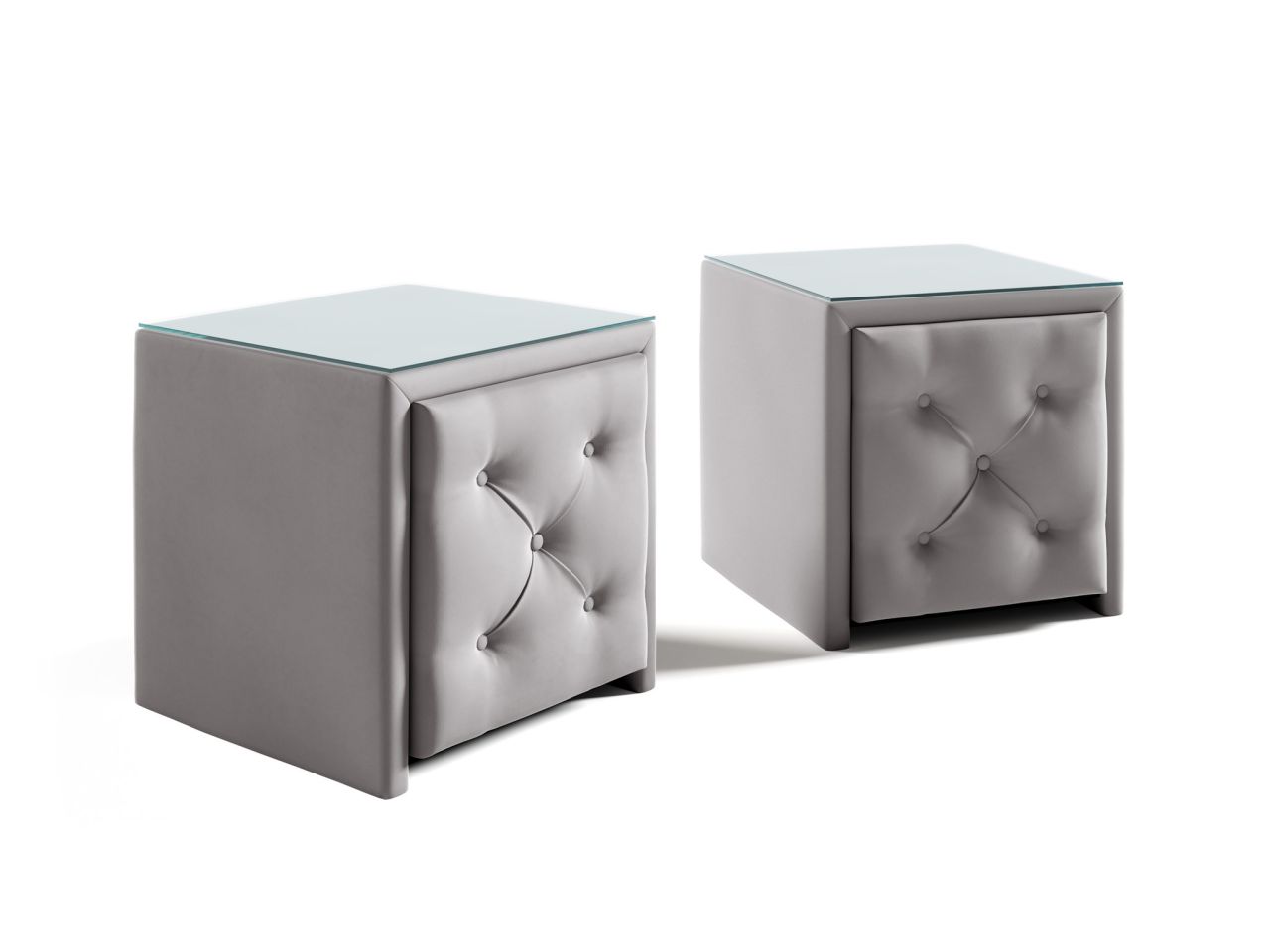 Nachttisch Nachtkonsole 2er Set ERNESTO 50x50cm in Stoff Elisa Velvet Hellgrau