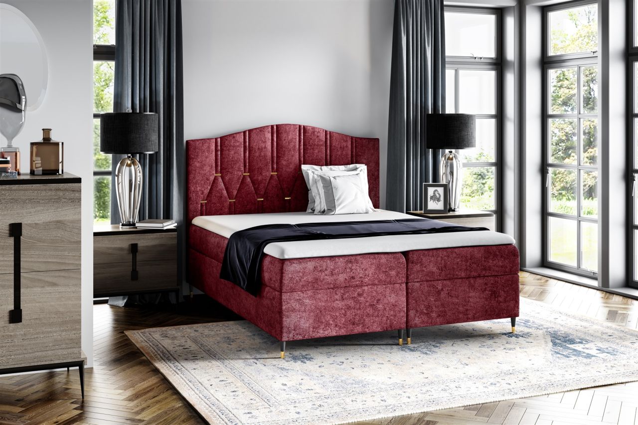 Boxspringbett Schlafzimmerbett SELIM 180x200cm in Stoff Touch Me Rot