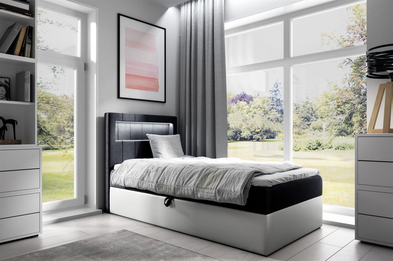 Boxspringbett Gästebett Kinderbett FABIAN Nr.1 90x200cm Weiss-Schwarz