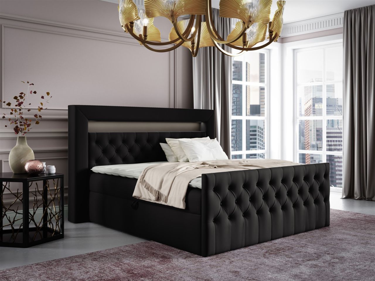 Boxspringbett Schlafzimmerbett ERNESTO Nr.1 160x200cm in Elisa Velvet Schwarz