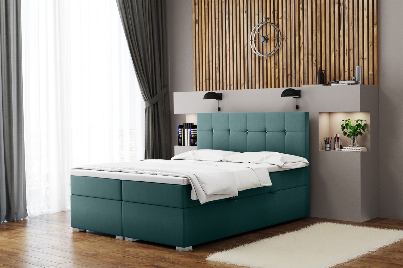 Boxspringbett Schlafzimmerbett ABELT 120x200cm in Stoff Matt Velvet Türkisblau