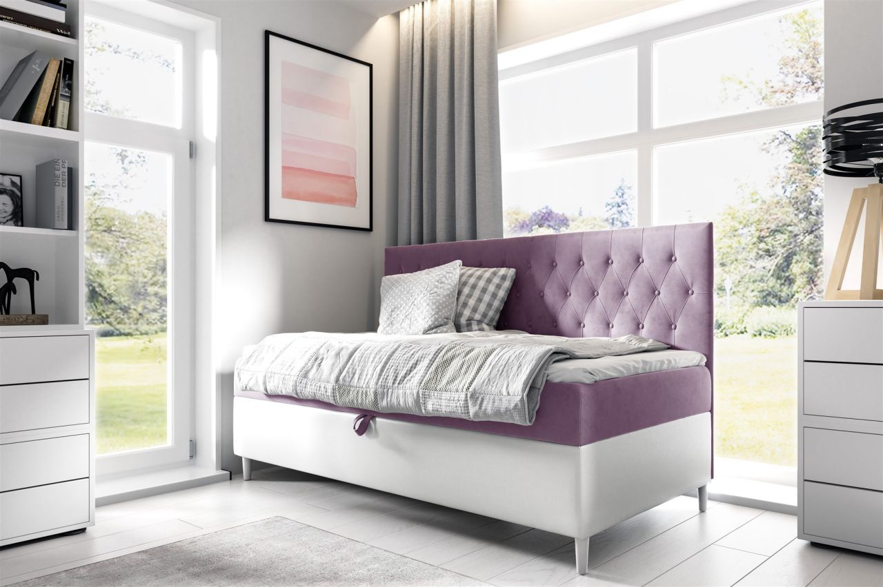 Boxspringbett Gästebett Kinderbett FINJA Nr.2 90x200cm Weiss-Rosa