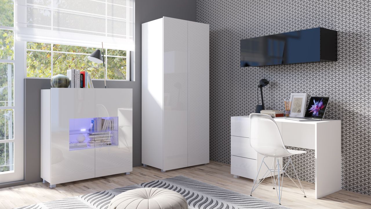 Kinderzimmer Jugendzimmer Set 4 tlg - LABRI 1 - Weiss- Schwarz HGL
