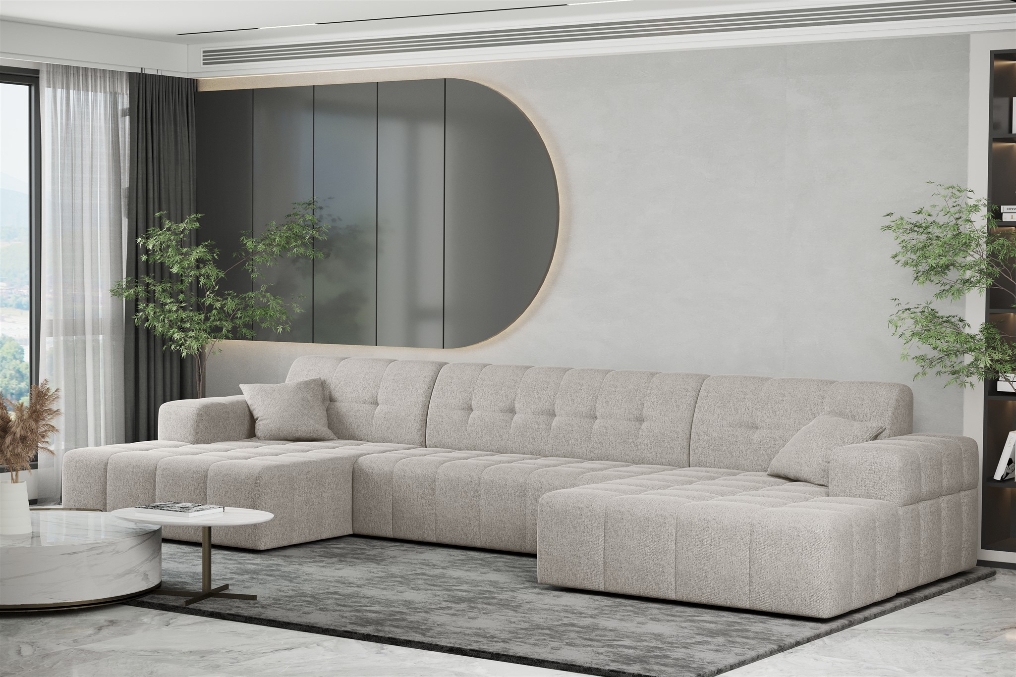 Wohnlandschaft Sofa U-Form NANCY in Stoff Neve Beige | Wohnlandschaft | Serie-NANCY | Polstermöbel-Serie