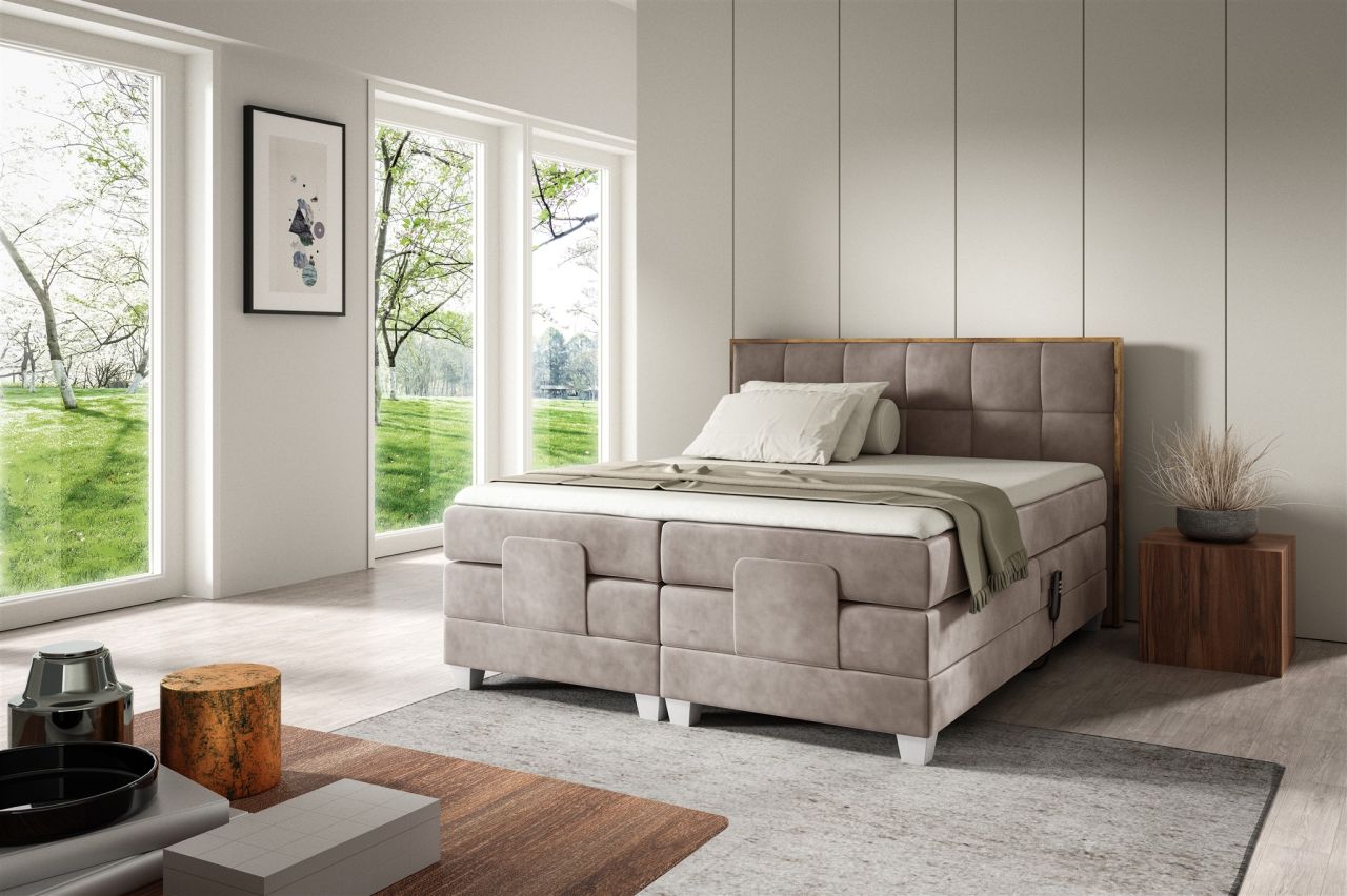 Boxspringbett Elektrisch Bett HENRY 180x200cm in Stoff Fresh Beige
