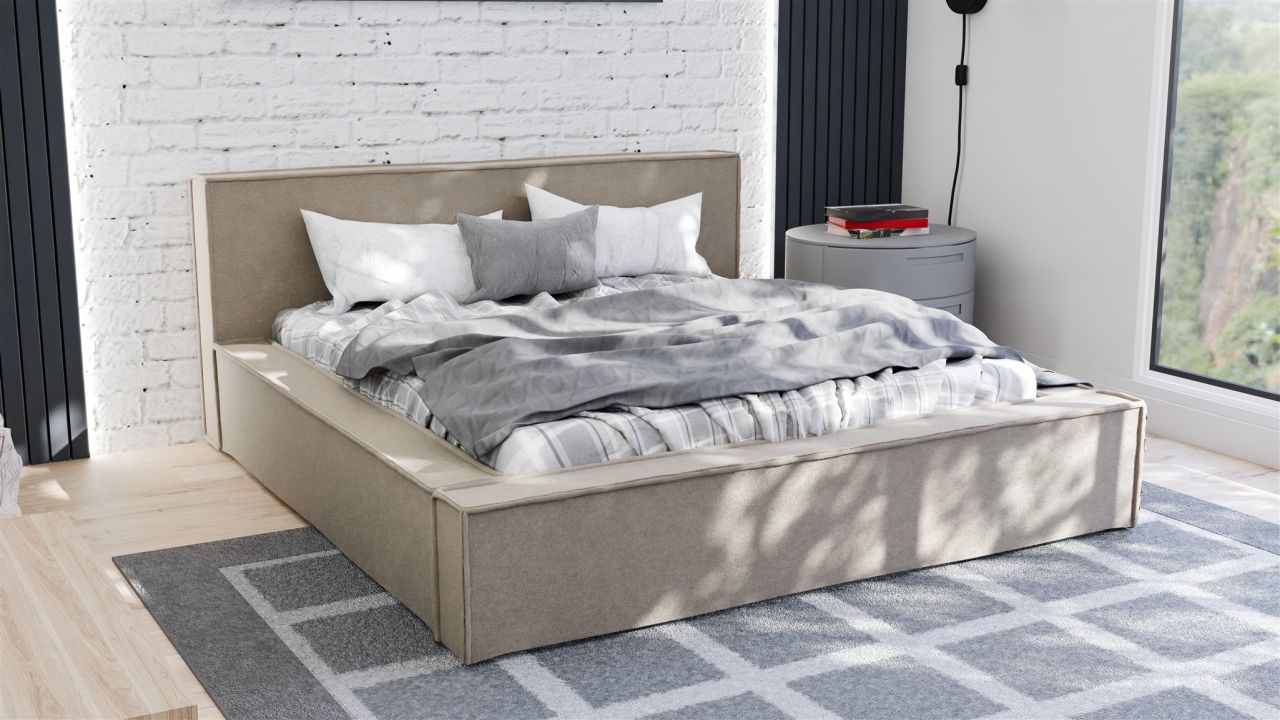 Polsterbett Doppelbett Bett ALDANA 180x200cm in Stoff Freya Hellbraun