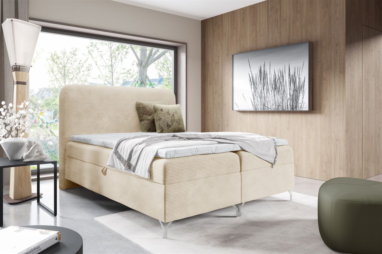 Boxspringbett Schlafzimmerbett EMILIO 120x200cm in Stoff Poso Creme