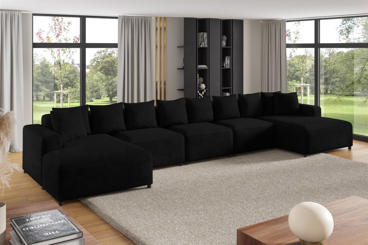 Wohnlandschaft Sofa U-Form ersofa MEGAN XL in Stoff Poso Schwarz