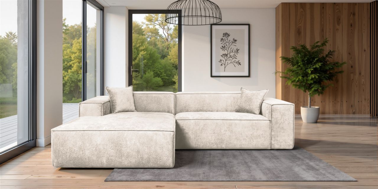 Ecksofa ersofa CARLOTA in Stoff Perfect Harmony Creme Ottomane Links