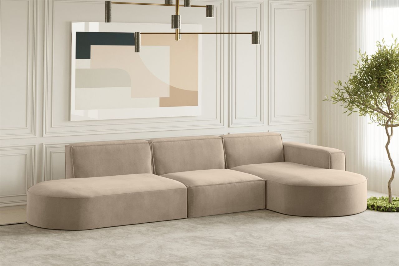 Ecksofa ersofa PALMA in Stoff Noel Beige Ottomane Rechts