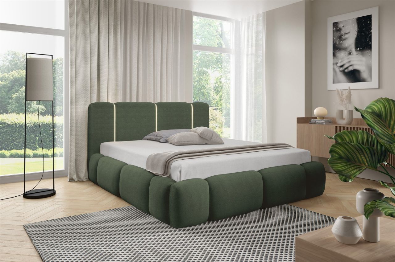 Polsterbett Schlafzimmerbett SPRINGS Komplettset 160x200cm in Stoff Lambi Grün