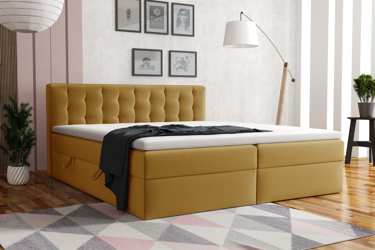 Boxspringbett Schlafzimmerbett DIAGO 160x200cm Stoff Fresh Senf