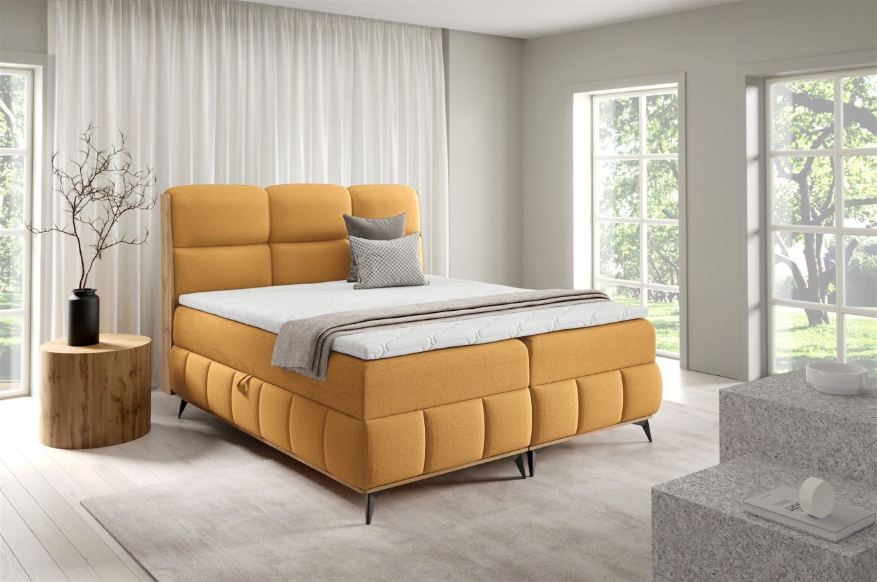 Boxspringbett Schlafzimmerbett CHARLIE 120x200cm Stoff Fibi Honiggelb
