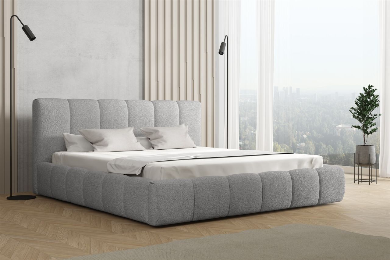 Polsterbett Doppelbett GIULIA Komplettset 140x200cm Stoff Freya Silbergrau