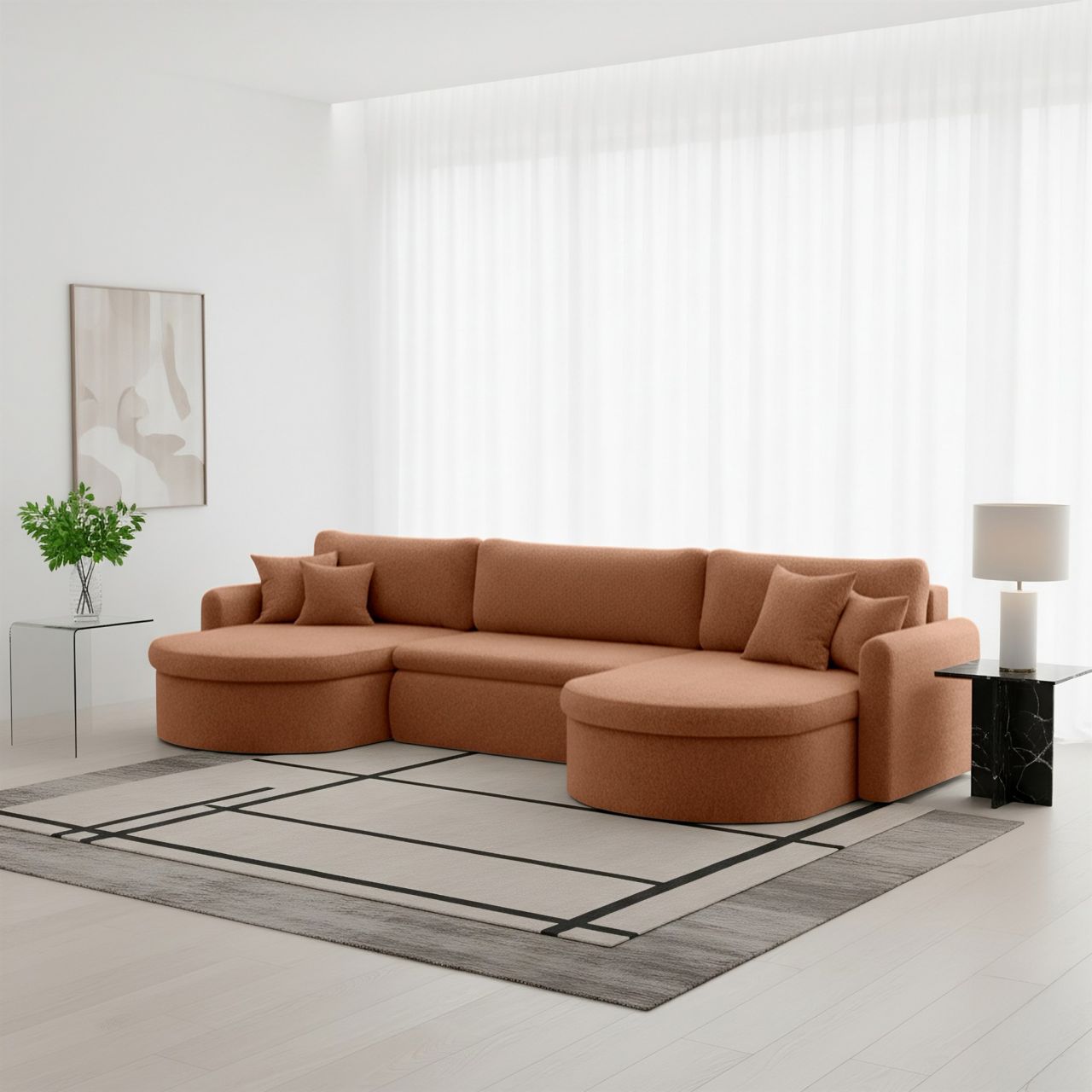 Wohnlandschaft Sofa mit Schlaffunktion FELIZ Stoff Quelle Rostbraun