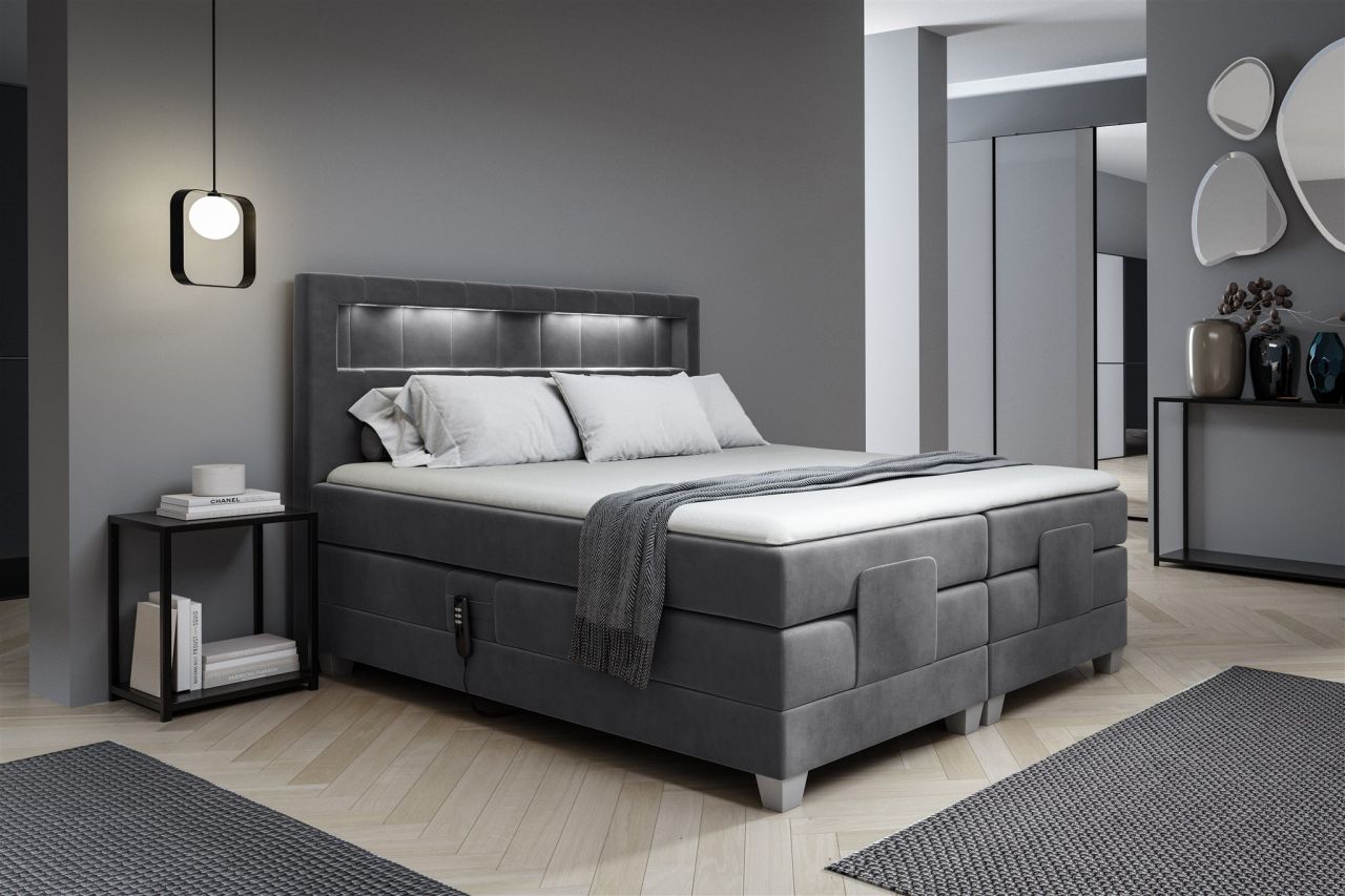 Boxspringbett Elektrisch Bett DAVIDE 180x200cm in Stoff Fresh Dunkelgrau