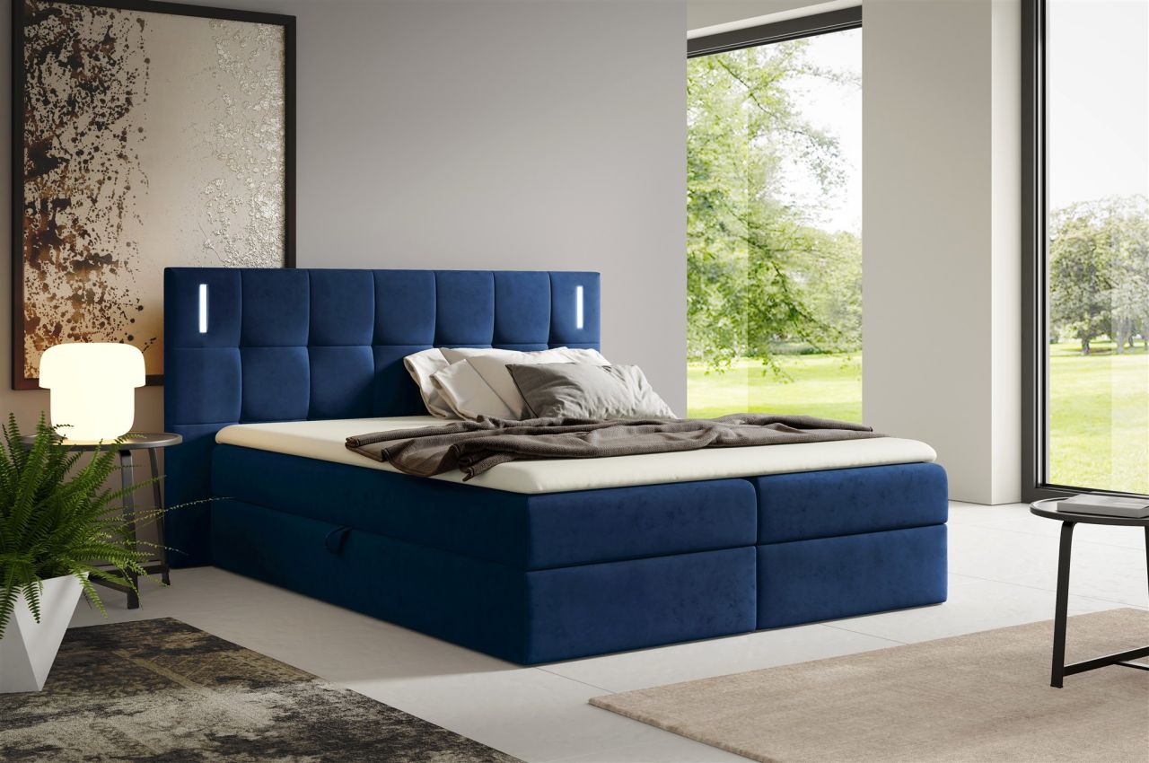 Boxspringbett Schlafzimmerbett MARTIM 120x200cm in Stoff Fresh Dunkelblau